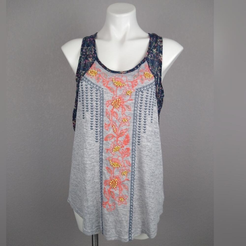 Miss Me Embroidered Beaded Boho Floral Tank Top M - Picture 2 of 11